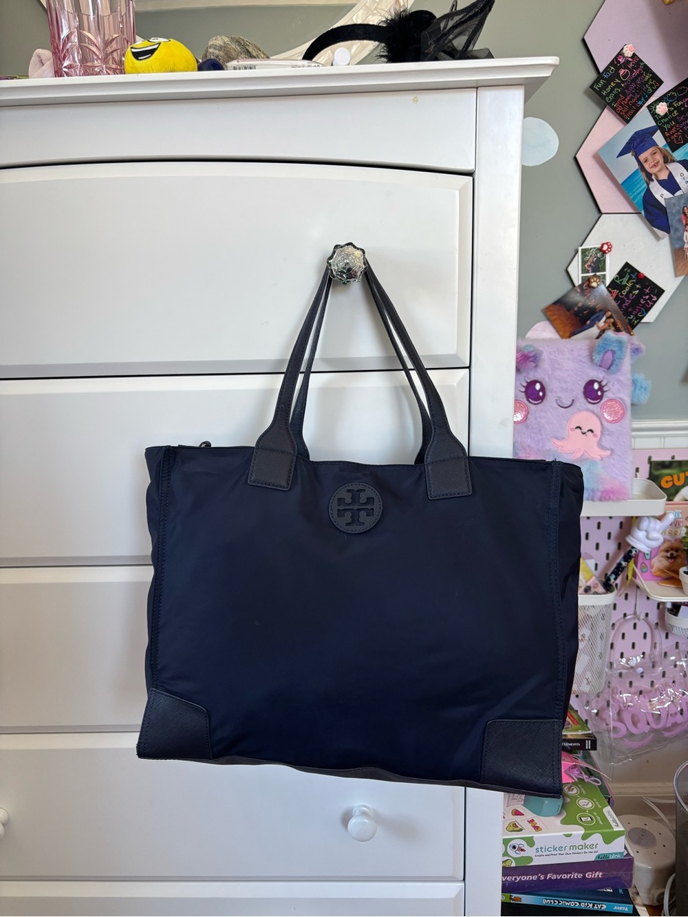Tory Burch Navy Nylon Large Ella Zip Tote Bag Shoulder Purse Work Laptop
